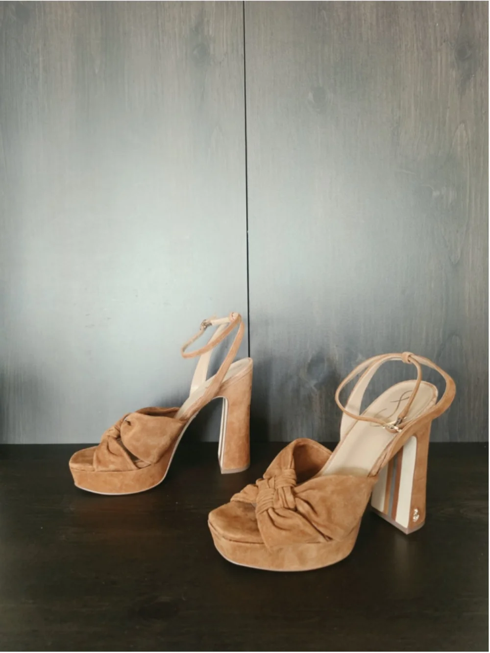 Sam Edelman Kristen SUEDE LEATHER Block Heels Sandals 7.5 M Brown